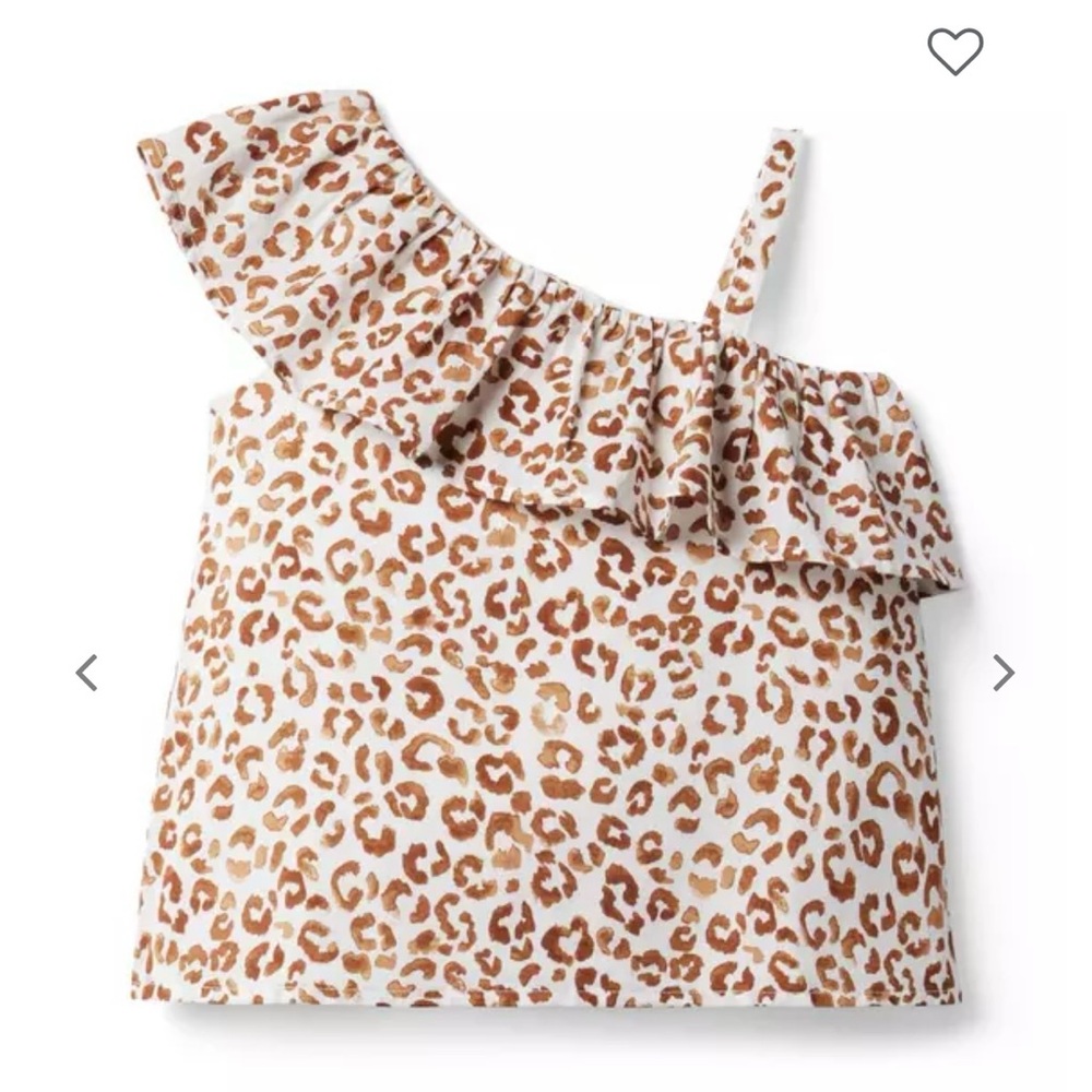 Janie & Jack girls leopard ruffle shoulder top and matching smocked skirt